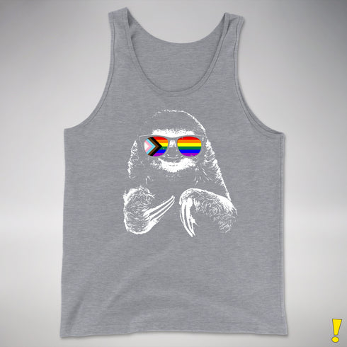Pride Sloth LGBTQ Progress Pride Flag Sunglasses Premium Tank Top - Grey Heather